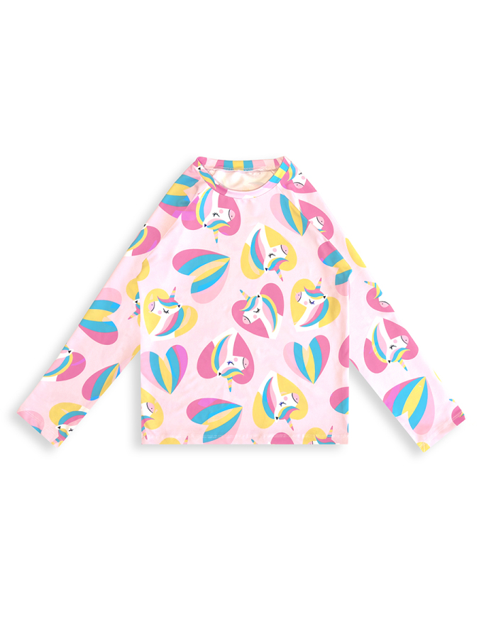 UV Korumalı Kız Çocuk Mayo T-shirt UVP+50 Faktör Koruma Uzun Kollu Unicorn - 4