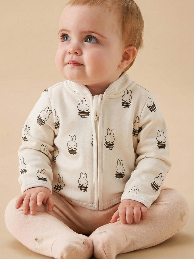 Uzun Kol Miffy Desenli Unisex Bebek Hırka - 1