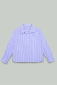 Uzun Kollu Mavi Çizgili Kız Çocuk Poplin Gömlek - 5