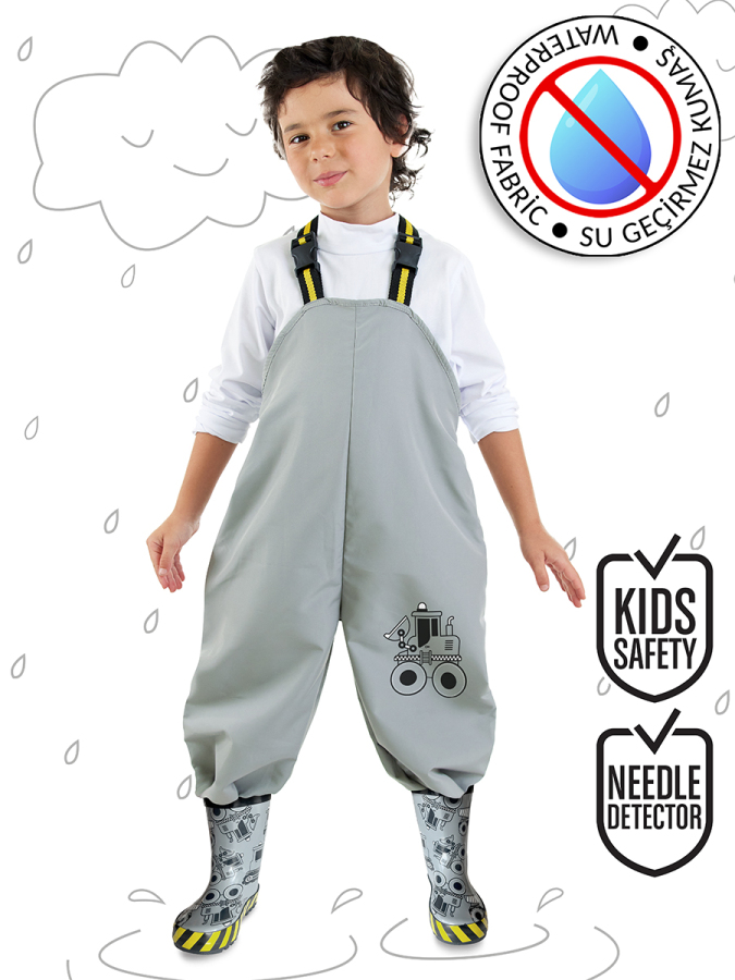 Vehicle Boy Grey Rain Overall - 1