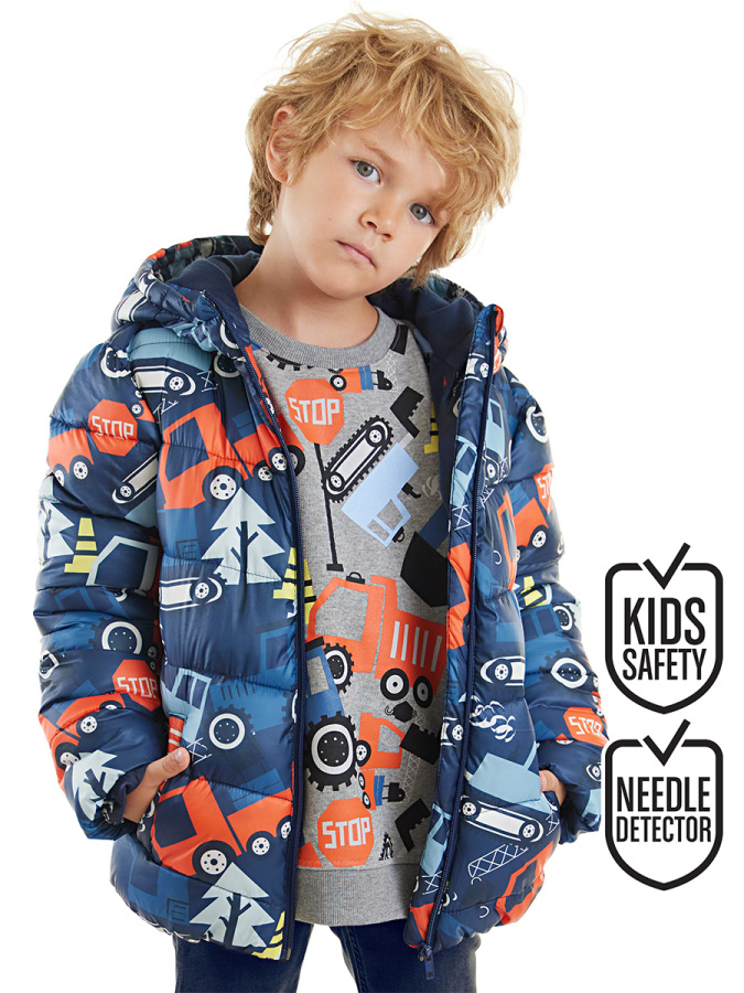 Vehicles Boy Navy Blue Puffer Coat - 1