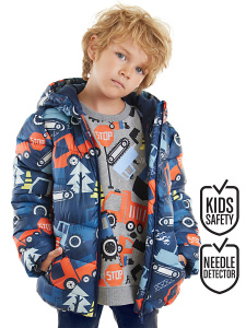 Vehicles Boy Navy Blue Puffer Coat - Denokids