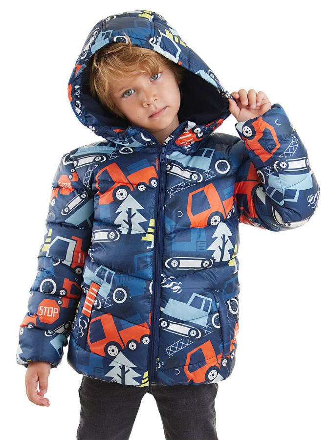 Vehicles Boy Navy Blue Puffer Coat - 4