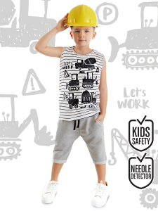 Vehicles Striped Boy T-shirt&Capri Pants Set - Denokids