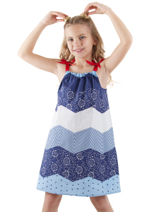 Wavy Navy Blue Poplin Girl Dress - 1