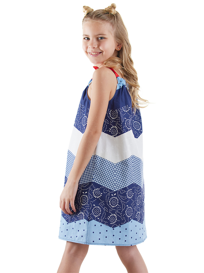 Wavy Navy Blue Poplin Girl Dress - 2