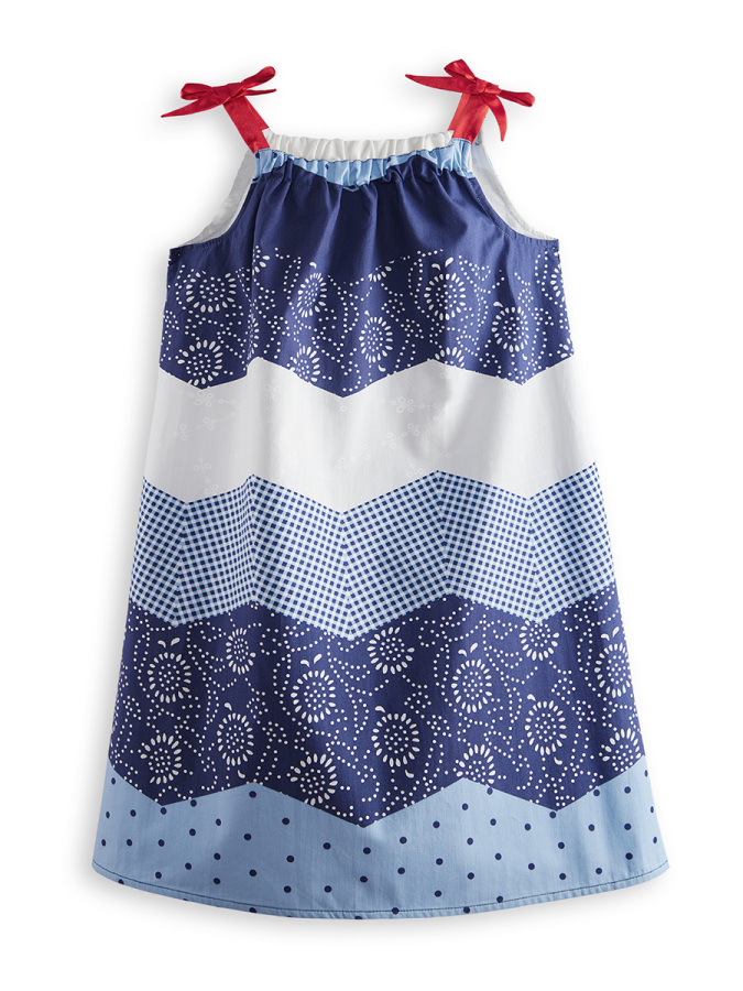 Wavy Navy Blue Poplin Girl Dress - 3