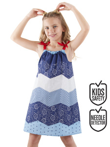Wavy Navy Blue Poplin Girl Dress - 1