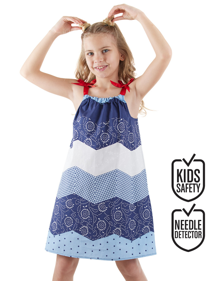 Wavy Navy Blue Poplin Girl Dress - 1
