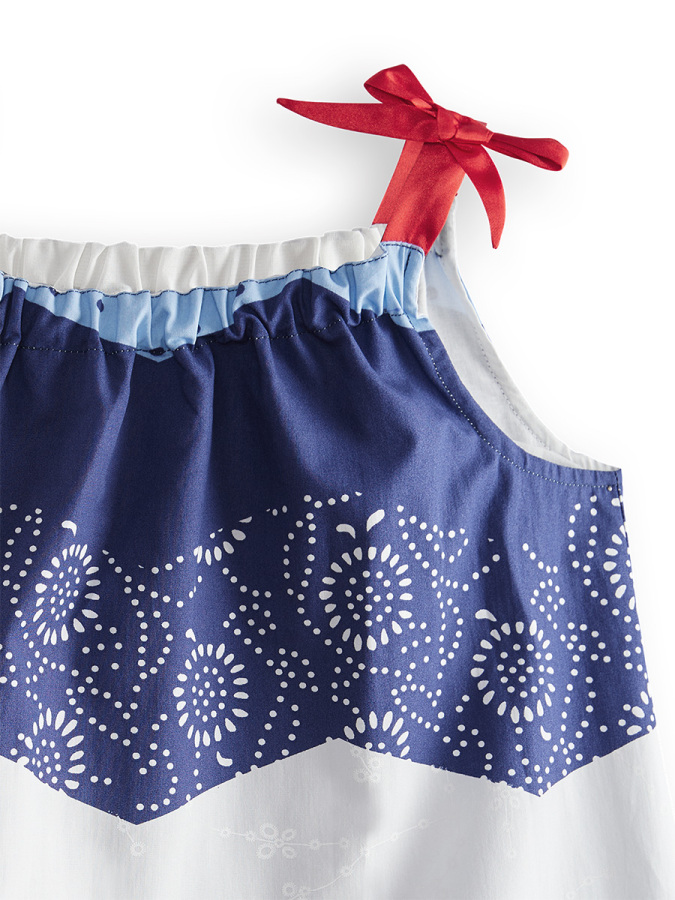 Wavy Navy Blue Poplin Girl Dress - 5