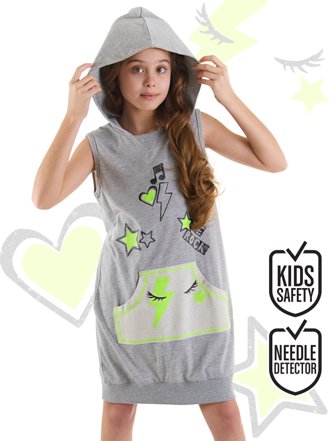 We Rock Girl Grey Hoodied Dress - 1