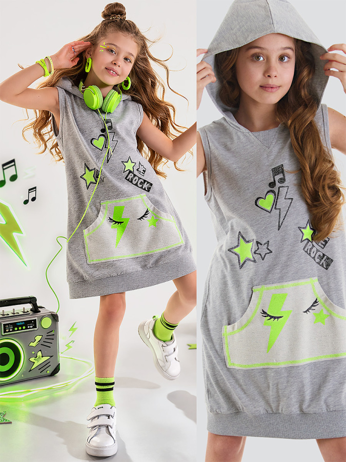 We Rock Girl Grey Hoodied Dress - 1