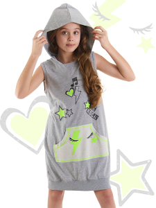 We Rock Gri Melanj Kapüşonlu Cepli Kolsuz Kız Çocuk Elbise - MSHB&G