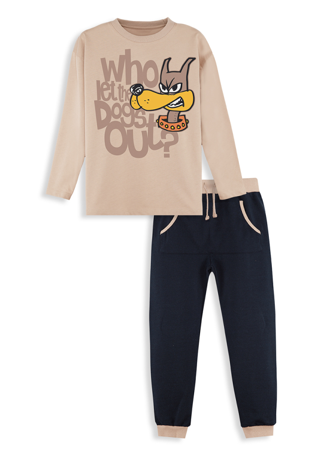 Who Boy Khaki T-shirt Pants Set - 3