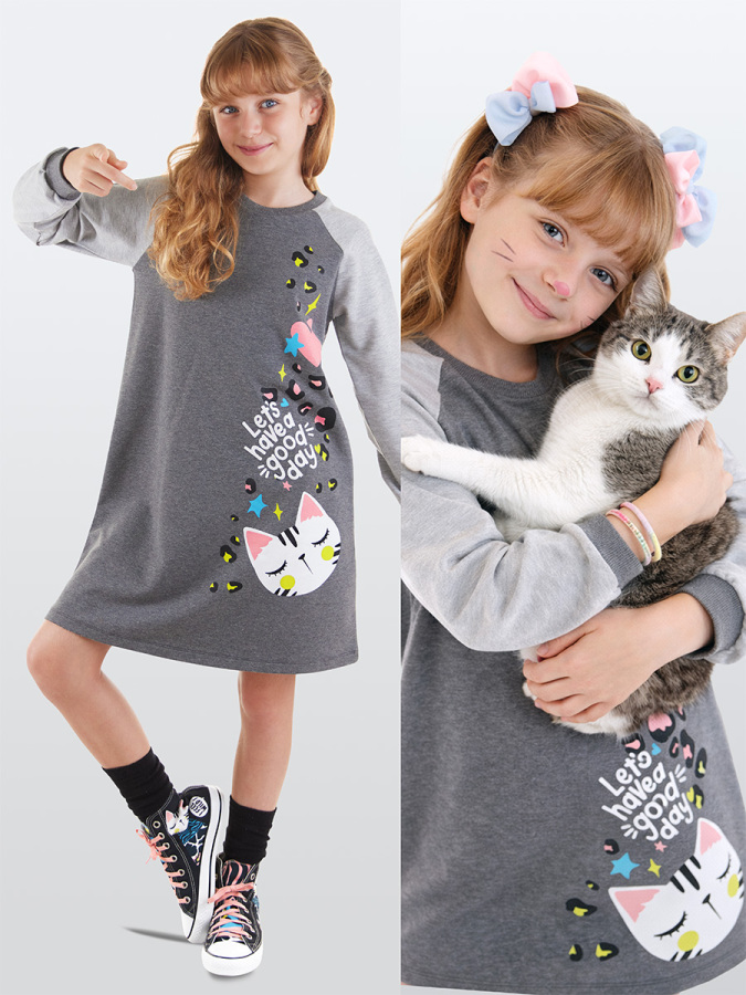 Wild Cat Girl Anthracite Reglan Dress - 1