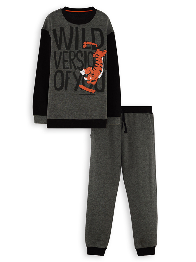 Wild Oversize Erkek Çocuk Gri Eşofman Takım - 3