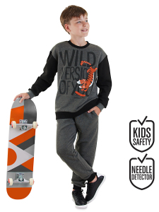 Wild Oversize Erkek Çocuk Gri Eşofman Takım - Denokids