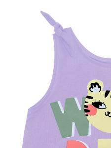 Kedili Çiçekli Kolsuz Kız Çocuk Yazlık Tunik T-shirt Tayt Takım - 2