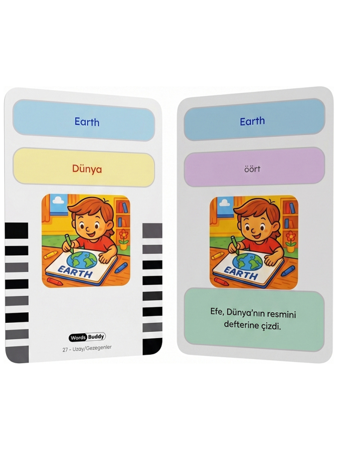WordsBuddy Çocuklar İçin Türkçe İngilizce Doğa ve Uzay Paketi 90 Kart 3'lü Set (Cihaz Hariç) - 5