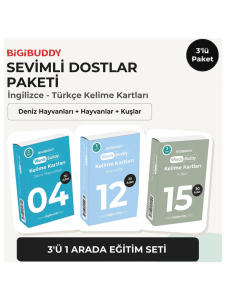 WordsBuddy Çocuklar İçin Türkçe İngilizce Sevimli Dostlar Paketi 90 Kart 3'lü Set (Cihaz Hariç) - BigiBuddy