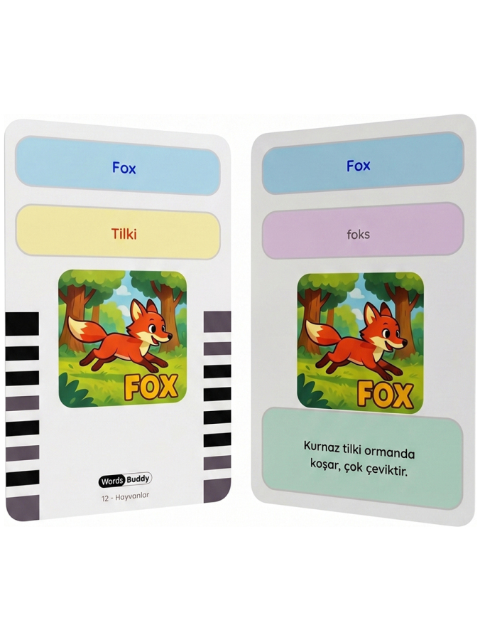 WordsBuddy Çocuklar İçin Türkçe İngilizce Sevimli Dostlar Paketi 90 Kart 3'lü Set (Cihaz Hariç) - 5