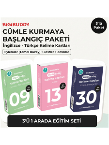 WordsBuddy Türkçe İngilizce Kelime Kartları Cümle Kurmaya Başlangıç 90 Kart 3’lü Set (BigiOne Cihaz Hariç) - BigiBuddy