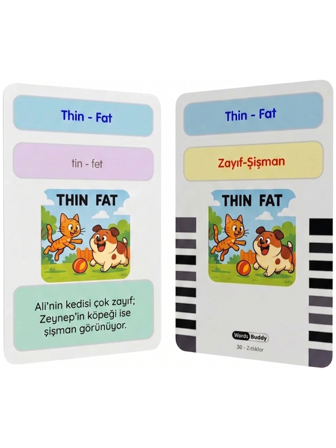 WordsBuddy Türkçe İngilizce Kelime Kartları Cümle Kurmaya Başlangıç 90 Kart 3’lü Set (BigiOne Cihaz Hariç) - 5
