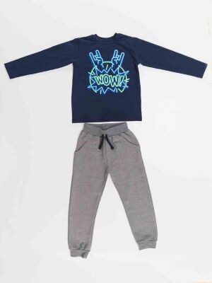 Wow Boy Navy Blue T-shirt&Pants Set - 3