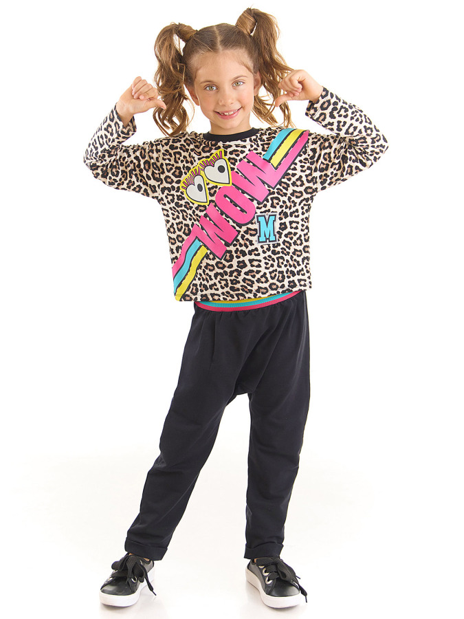 Wow Leopar Kız Çocuk T-shirt Pantolon Takım - 1