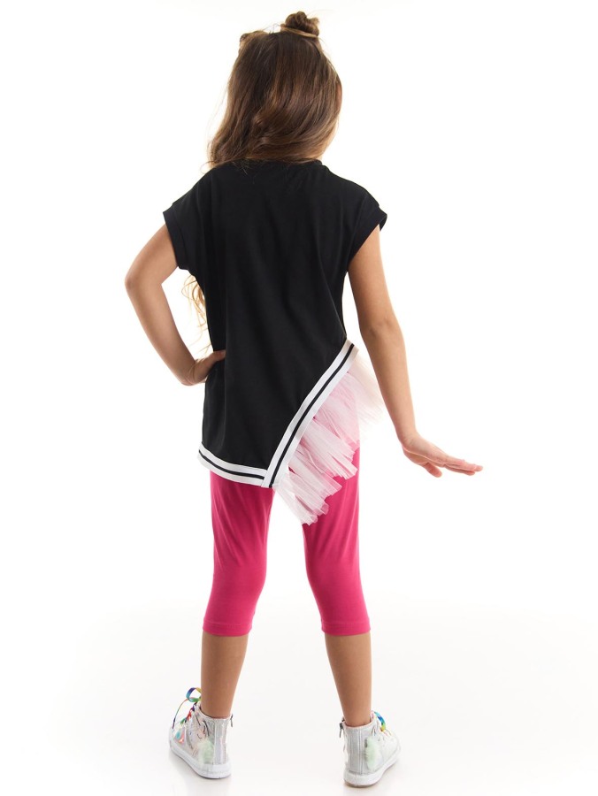 Wow Tüllü Kız Çocuk T-Shirt Pembe Tayt Takım - 3