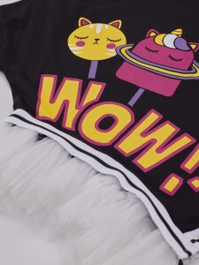 Wow Tüllü Kız Çocuk T-Shirt Pembe Tayt Takım - 6