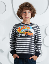 Wroom Striped Boy Sweatshirt - Thumbnail