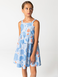 Yaprak Desenli Pamuklu Askılı Kız Çocuk Elbise - SheShe