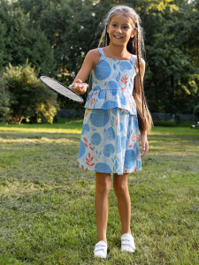 Yaprak Desenli Pamuklu Askılı Kız Çocuk Elbise - 4