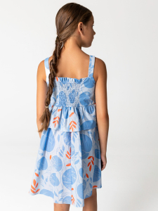 Yaprak Desenli Pamuklu Askılı Kız Çocuk Elbise - 2