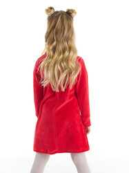 Yaramaz Geyik Kız Yılbaşı Kadife Kırmızı Elbise - Thumbnail