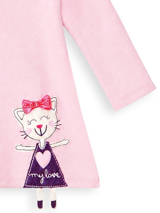 Pembe Yaramaz Kedi Kız Çocuk Kışlık Uzun Kollu Elbise - 6