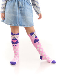 Yaramaz Kedi Kız Çocuk Pembe Dizaltı Çorap - Thumbnail
