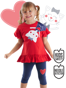 Yaramaz Kedi Kız Çocuk T-shirt Tayt Takım - Denokids
