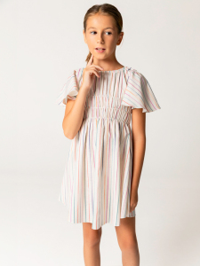 Yarım Kollu Çizgili Pamuklu Kız Çocuk Elbise - SheShe