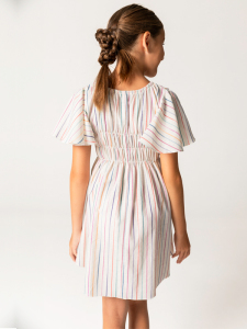 Yarım Kollu Çizgili Pamuklu Kız Çocuk Elbise - 2