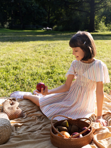 Yarım Kollu Çizgili Pamuklu Kız Çocuk Elbise - 4