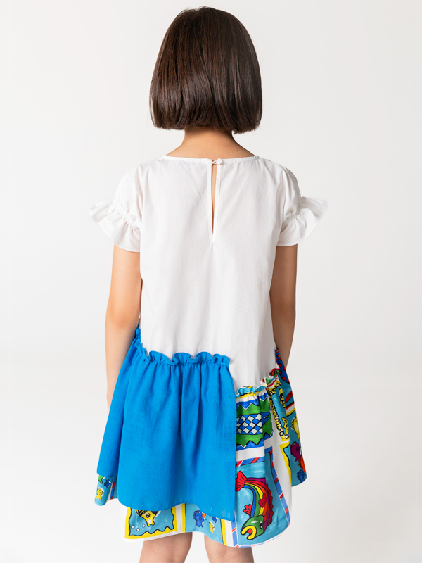 Yarım Kollu Pamuklu Balık Desenli Kız Çocuk Elbise - 2