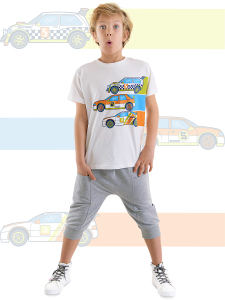 Yarışçı Arabalar Erkek Çocuk Yazlık T-shirt Cepli Kapri Şort Takım - MSHB&G
