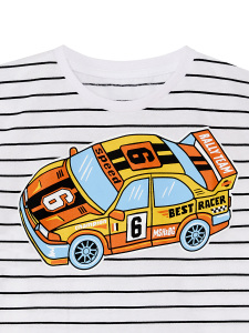 Yarışçı Araba Çizgili Erkek Çocuk Yazlık T-shirt Şort Takım - 8