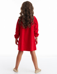 Yavru Geyik Kız Kadife Kırmızı Yılbaşı Elbise - Thumbnail