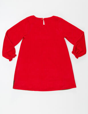 Yavru Geyik Kız Kadife Kırmızı Yılbaşı Elbise