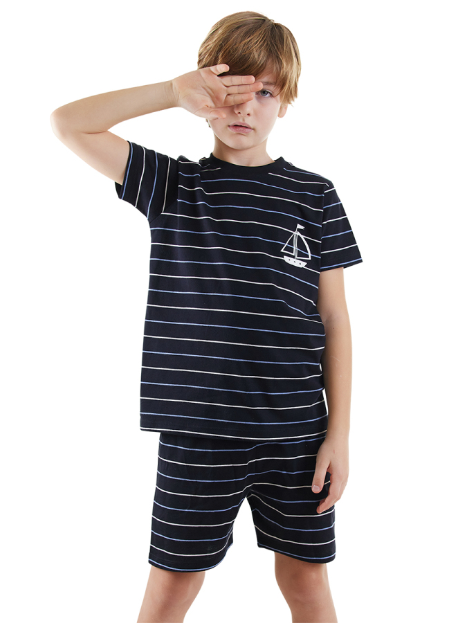 Yelken Erkek Çocuk Çizgili Pijama Takım - 1
