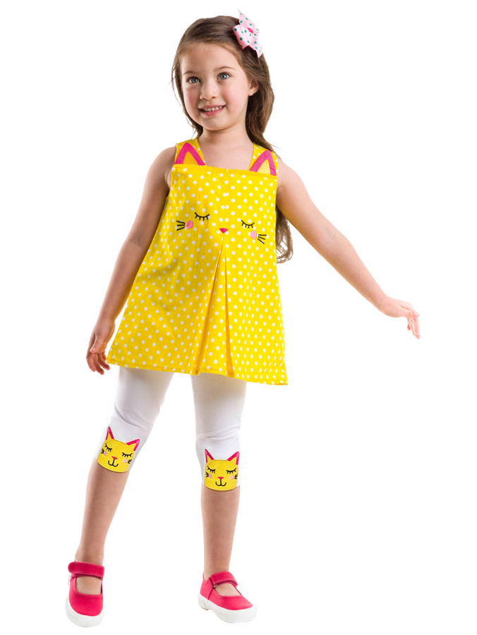 Yellow Sleepy Cat Tunic Set - 1
