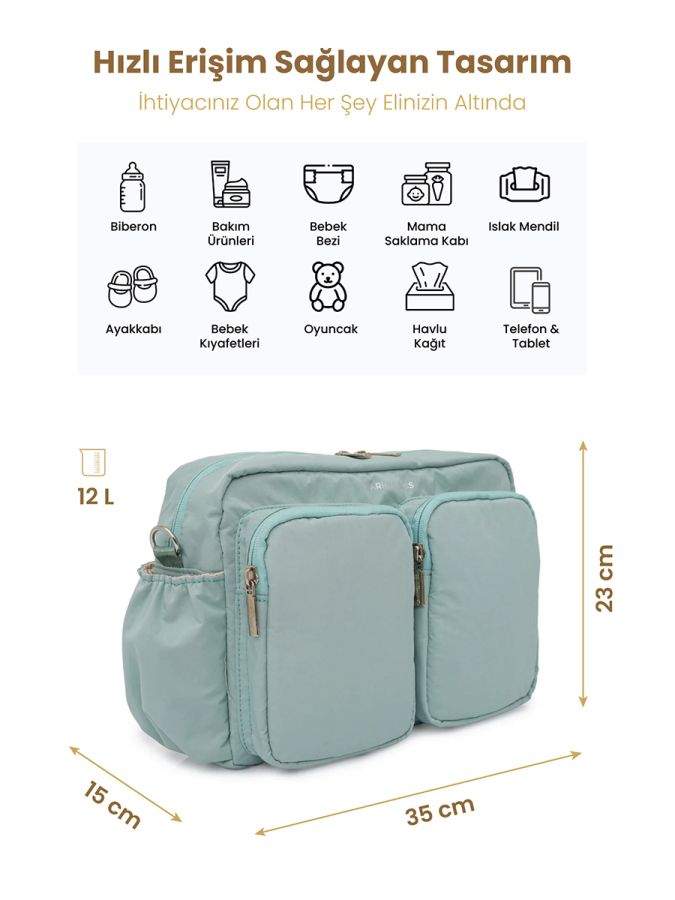 Yeşil DuoPack Çok Gözlü Anne Bebek Çantası - 2